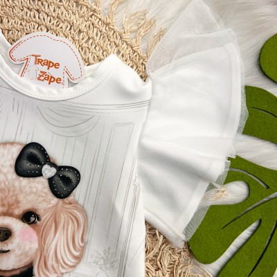Vestido Manga Flare Poodle - Off White
